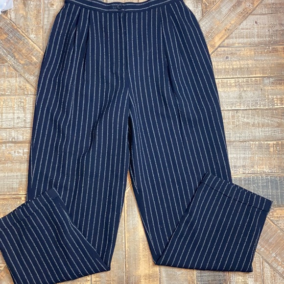 Emanuel Ungaro Pants - Beautiful Emanuel Ungaro navy lined pinstriped wool pants w/cuff. Size 12.
